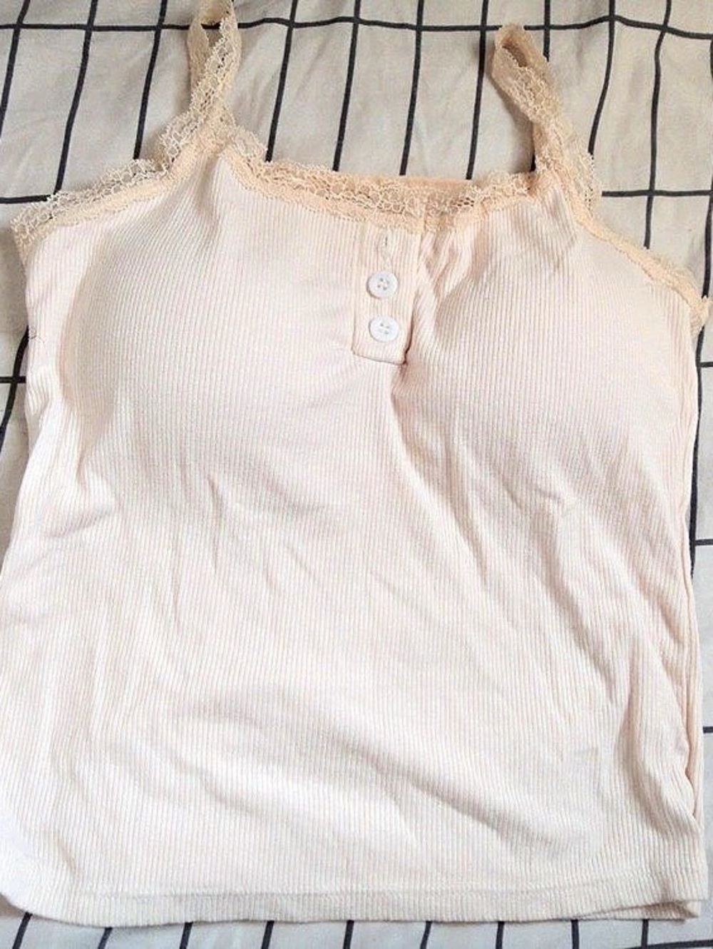 Lace Trim Button Front Camisole in Pink